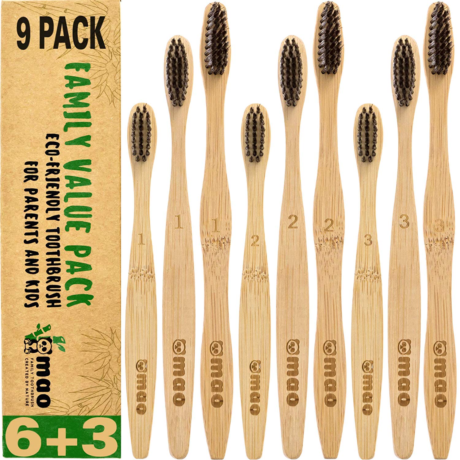 Cepillos de dientes Bambú con cerdas suaves Biodegradables / Juego