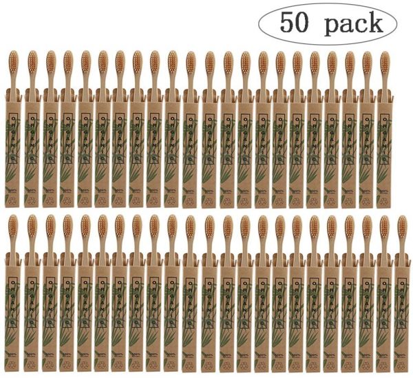 Juego de 50 cepillos de dientes de bambú, reutilizables