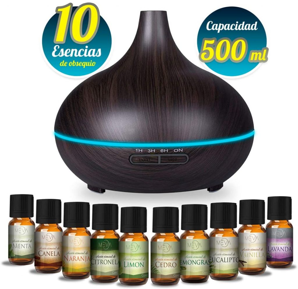 difusor aceite aromas esencial aromaterapia con 10 esencias de REGALO, 7  colores LED, humificador de aceite esencial - RC Odontología Verde