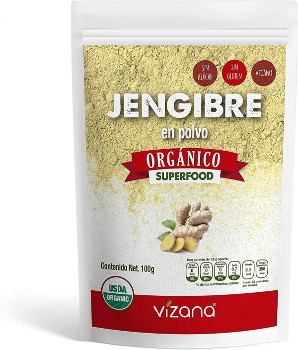 Jengibre orgánico certificado en polvo 100g vizana nutrition